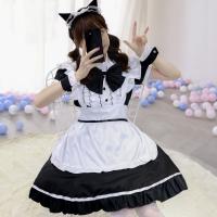 Polyester Plus Size Sexy Maid Costume Necktie & hand accessories & dress & apron & Hair Clip Set