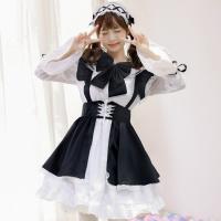 Polyester Sexy Maid Costume Halloween Design Necktie & dress & apron & Hair Clip white and black Set