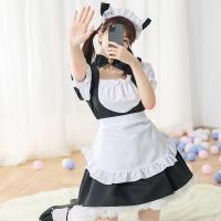 Polyester Sexy Maid Costume three piece dress & apron & Hair Clip white and black : Set