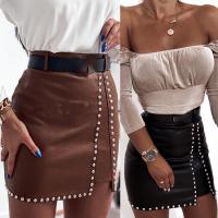 PU Leather High Waist Package Hip Skirt side slit PC