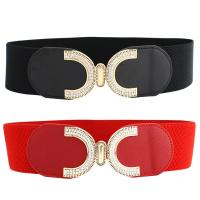 PU Leather & Zinc Alloy Easy Matching Fashion Belt flexible & with rhinestone gold color plated PC