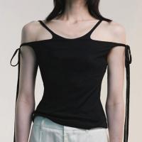 Polyester Slim Tank Top patchwork Solid black PC
