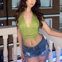 Polyester Slim Tank Top patchwork Solid green PC