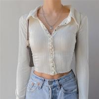 Polyester Slim Women Long Sleeve T-shirt patchwork Solid white PC