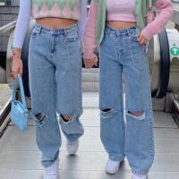 Cotton Ripped & High Waist Women Jeans patchwork PC