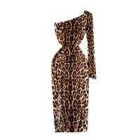 Tricoté Sexy Package Robes hip Imprimé Leopard Marron pièce