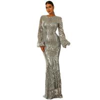 Polyester Slim & High Waist Long Evening Dress patchwork gray PC