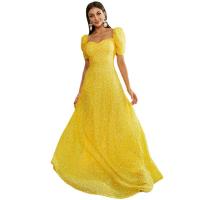 Sequin & Polyester Slim Long Evening Dress backless patchwork Solid yellow PC