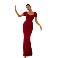 Polyester Slim & Mermaid Long Evening Dress patchwork Solid wine red PC