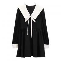 Polyester Einteiliges Kleid, schlicht gefärbt, Solide, Schwarz,  Stück