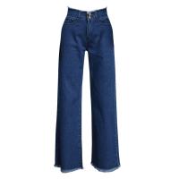 Cotton Denim High Waist Wide Leg Trousers plain dyed Solid blue PC