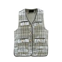 Acrylic Women Vest & thermal & with pocket plain dyed plaid :XL PC