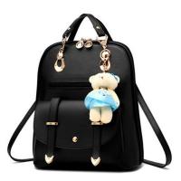 PU Leather Backpack large capacity & with little bear doll & waterproof Polyester Solid PC
