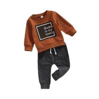 Cotton Slim Boy Clothing Set & two piece Pants & top printed letter brown Set