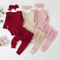 Polyester Slim Girl Clothes Set & three piece Hair Band & Pants & top patchwork Solid PC