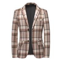 Polyester Blazer & Slim & Plus Size Men Suit Coat printed plaid PC