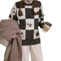 Polyester Women Sweater christmas design & loose knitted plaid : PC