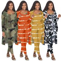 Cotton Women Casual Set & three piece Long Trousers & camis & coat printed Set