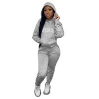 Polyester With Siamese Cap & Plus Size Women Casual Set & two piece Long Trousers & top letter Set
