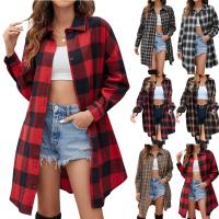 Cotton Women Coat mid-long style & loose printed plaid PC