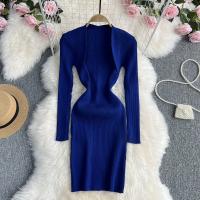 Polyester Waist-controlled & Slim Sexy Package Hip Dresses knitted Solid : PC