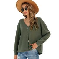 Polyester Women Long Sleeve T-shirt & loose Solid army green PC