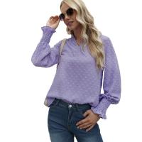 Polyester Women Long Sleeve Blouses & loose jacquard purple PC