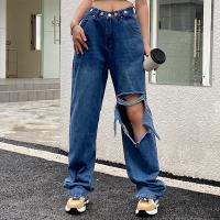 Cotton Women Jeans & loose patchwork blue PC