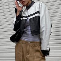 Cotton Motorcycle Jackets contrast color striped PC