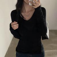 Coton T-shirt femme à manches longues Patchwork Solide Noir pièce