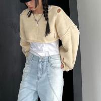 Polyester Ripped & Crop Top Women Long Sleeve Blouses knitted Solid PC