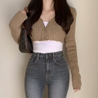 Cotton Slim Women Cardigan knitted Solid brown PC