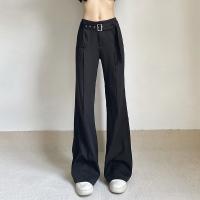 Polyester Women Long Trousers slimming & with belt patchwork Solid black PC