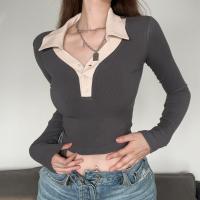 Coton T-shirt femme à manches longues Patchwork Solide Gris pièce