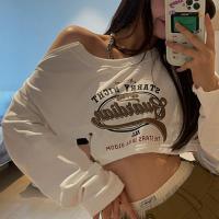 Polyester Crop Top Women Long Sleeve T-shirt & loose printed letter PC