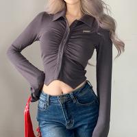 Cotton Slim Women Long Sleeve Blouses knitted Solid gray PC