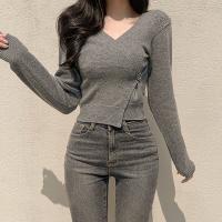 Nylon Slim Women Long Sleeve T-shirt knitted Solid gray PC