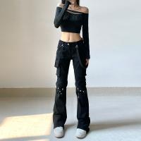 Katoen Vrouwen Jeans Lappendeken Solide Zwarte stuk