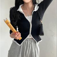 Algodón Mujeres Blusas de manga larga, de punto, negro,  trozo