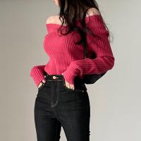 Cotton Boat Neck Top slimming knitted Solid PC