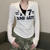 Coton T-shirt femme à manches longues Imprimé Blanc pièce