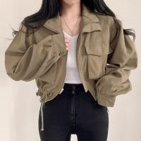 Polyester Women Jacket & loose patchwork Solid khaki PC
