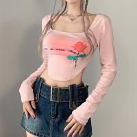 Cotton Slim Women Long Sleeve T-shirt printed floral PC