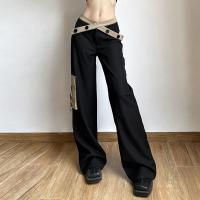 Polyester Women Long Trousers & loose patchwork black PC