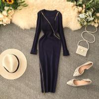 Knitted Slim One-piece Dress slimming Solid : PC