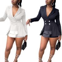 Polyester Women Casual Set & two piece short & coat Solid Set
