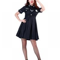 Polyester Sexy Female Police Costume & two piece dress & hat black Set