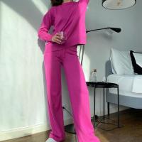 Spandex Plus Size Women Casual Set & two piece Long Trousers & top Solid Set