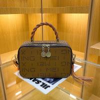 PU Leather Box Bag Handbag attached with hanging strap letter PC