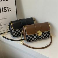 PU Leather Shoulder Bag soft surface & attached with hanging strap plaid PC